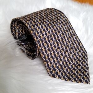 Kenneth Cole All Silk Navy w. Gold Brown Tan Tie